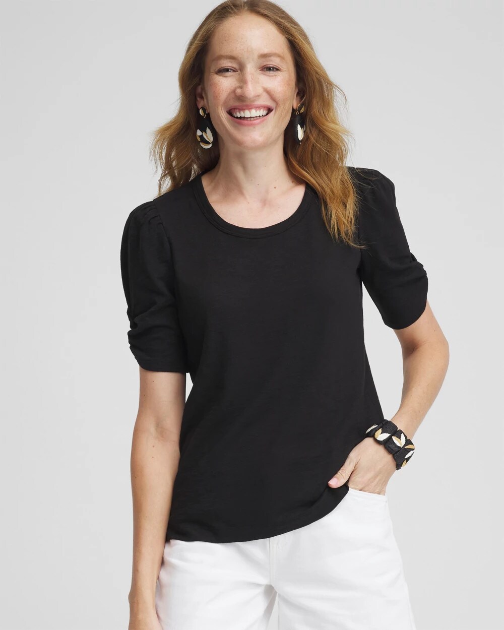 Elmie Gather Shoulder Detail Tee White main image 1